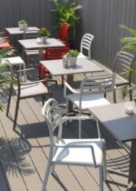 NARDI Costa Bistro and Arm Chairs with Fiore Tables in Outdoor Café