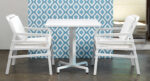 Fiore Table Base (White) with Aria Chairs - White Frame & White Cushions