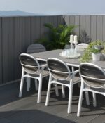 NARDI Palma Alloro 9 Piece Outdoor Extendable Dining Setting - White & Taupe NARDI Palma Alloro 9 Piece Outdoor Extendable Dining Setting - White & Taupe