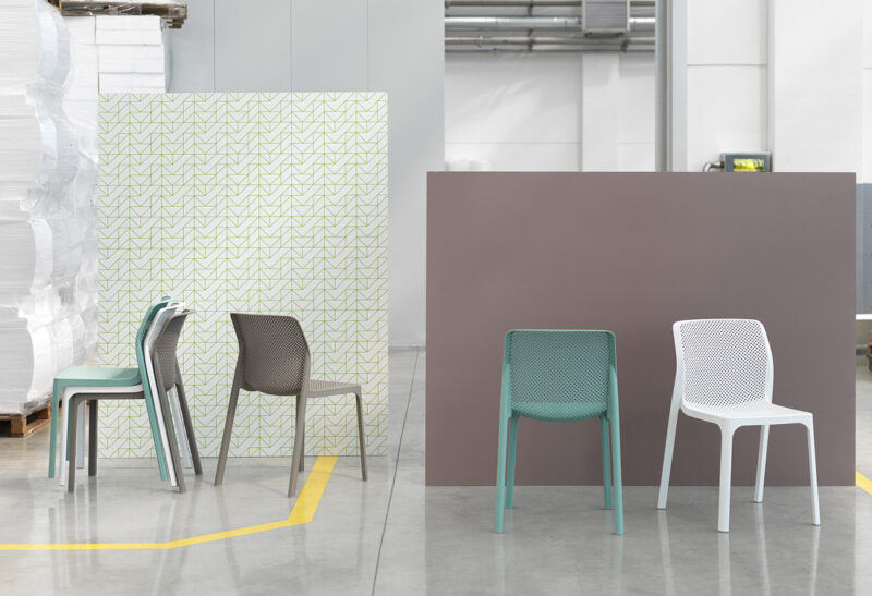 NARDI Bit Chairs in White, Taupe & Spearmint - Showroom Photo