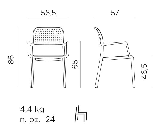 Libeccio 7-Piece Dining Set 2 Nardi bora arm chair dimensions