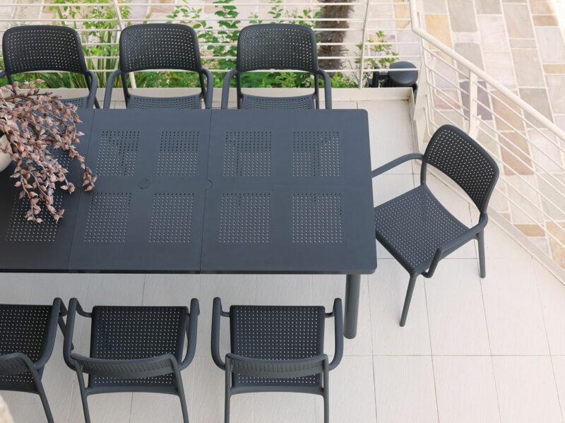 Levante Table in Charcoal, Extended to fit 8 chairs around