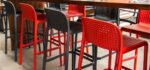 Lido Tall Outdoor Bar Stool - Charcoal & Red (Back View Displaying Perforated Seat & Back)