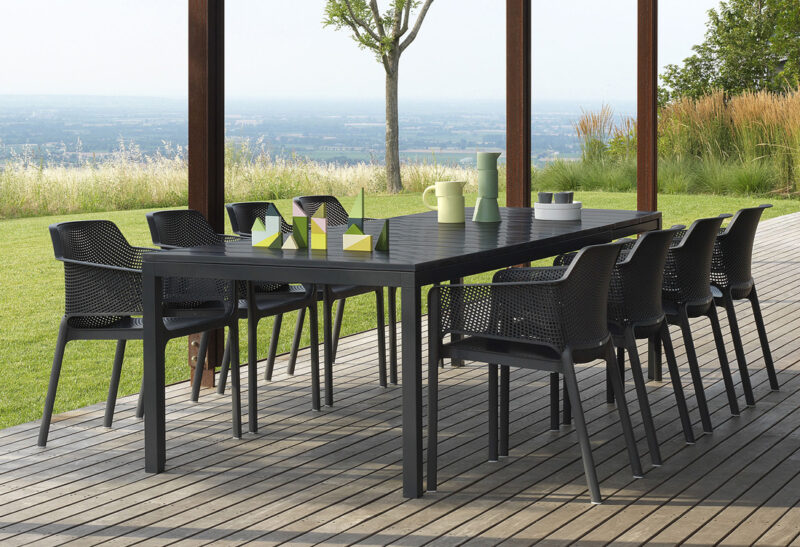 Rio 210-280cm Extendable Outdoor Dining Setting (Charcoal) - Rio Table & Net Chairs