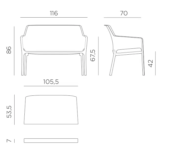 Net Bench 2-Seater 13 Nardi net bench dimensions