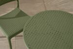 NARDI Step Bistro 3-Piece Balcony Setting in Olive Green - Perforation Pattern of Table Top & Chair