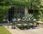 NARDI Trill Armchairs in Olive Green around Rio Alu 210-280 outdoor dining set