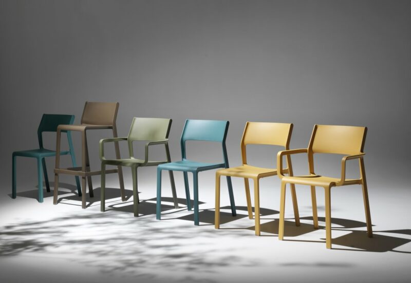NARDI Trill Range – Bar Stool, Armchair, Bistro Chair in Teal, Tobacco, Olive Green and Mustard Yellow