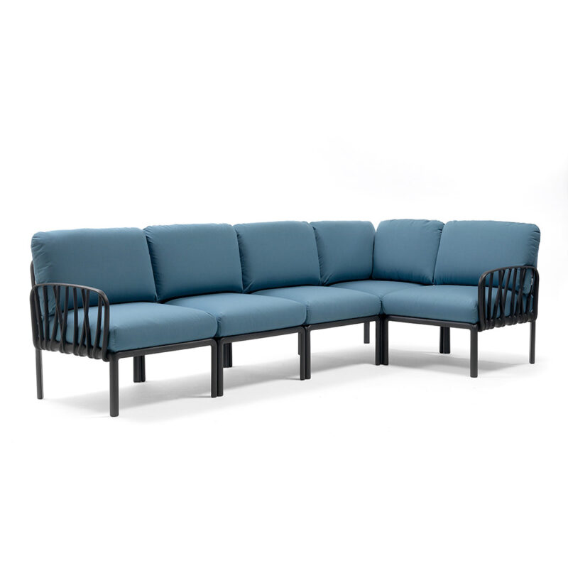 Komodo 5 modular outdoor sofa - charcoal frame & adriatic teal cushions