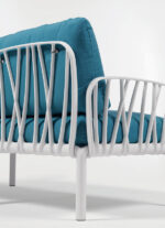 Komodo 5 Modular Outdoor Sofa - White Frame & Adriatic Teal Cushions (Back & Side View)