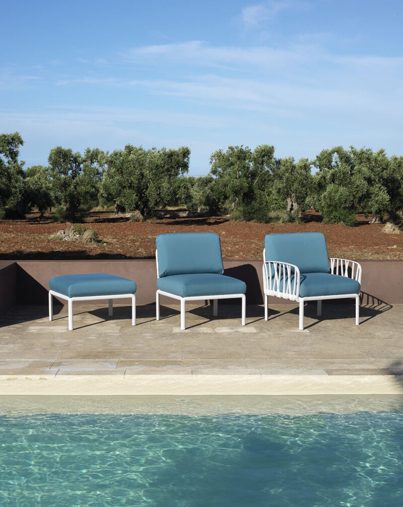 Komodo 5 Modular Outdoor Sofa - White Frame & Adriatic Teal Cushions (Pictured divided into Sectional or Modular Chairs)
