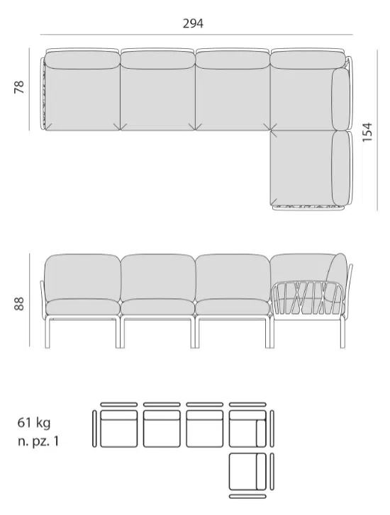 Komodo 5 Modular Outdoor Sofa 13 Nardi komodo 5 dimensions
