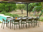 Trill Rio Outdoor Dining Set - Taupe Table & Olive Green Chairs