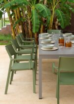 Trill Rio 10-Seater Outdoor Dining Set - Taupe Table & Olive Green Chairs (View from end of table)