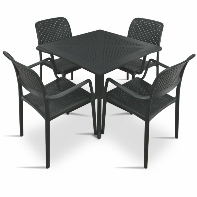 Clip bora armchair 5 piece patio set - charcoal table & charcoal chairs