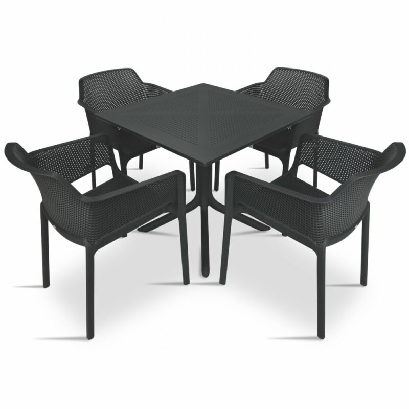Clip net 5 piece garden set - charcoal table & charcoal chairs