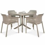Clip Net 5 Piece Garden Set - Taupe Table & Taupe Chairs (Pictured with Table Decor)