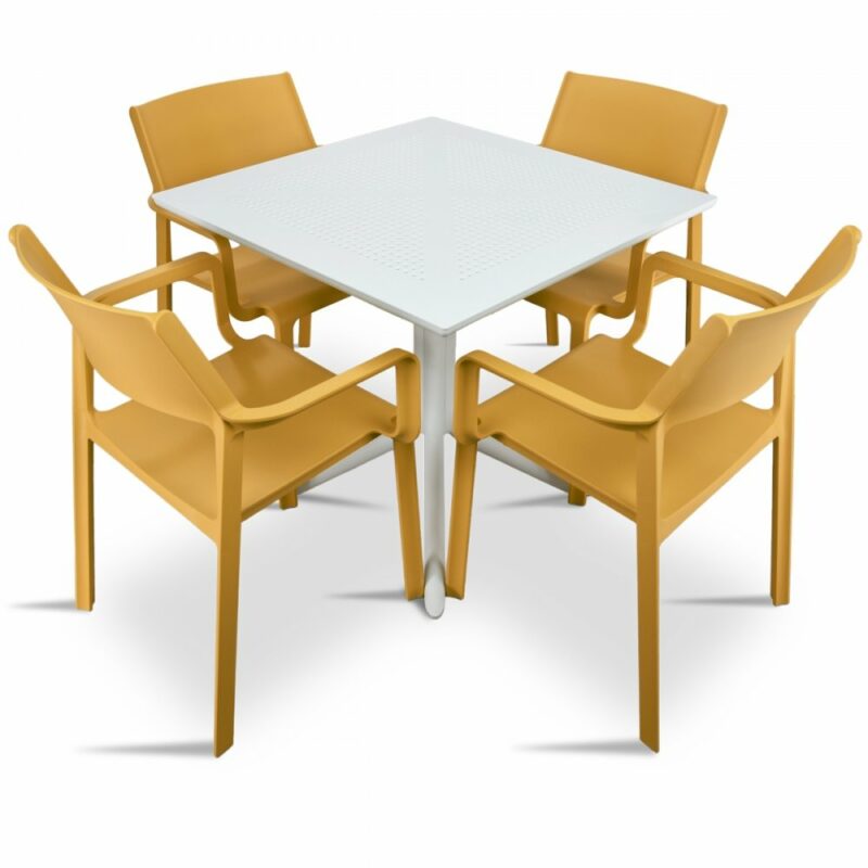 Clip trill 5 piece dining set armchairs white mustard chairs