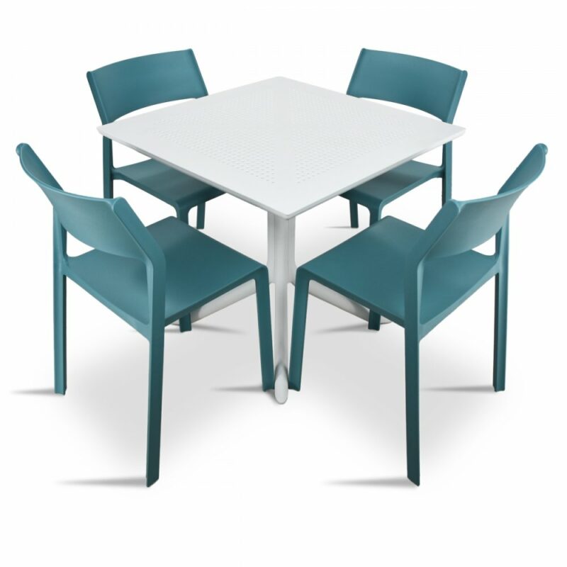 Clip trill bistro 5 piece dining set - white & teal chairs