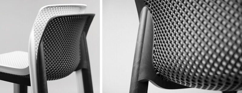 Close up of Seat and Back of the NARDI Net Tall Bar Stools in Charcoal and White