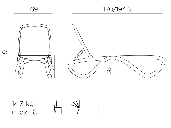Nardi omega sun lounger dimensions