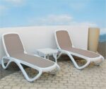 Omega 3 Piece Sun Lounger Set - White & Taupe