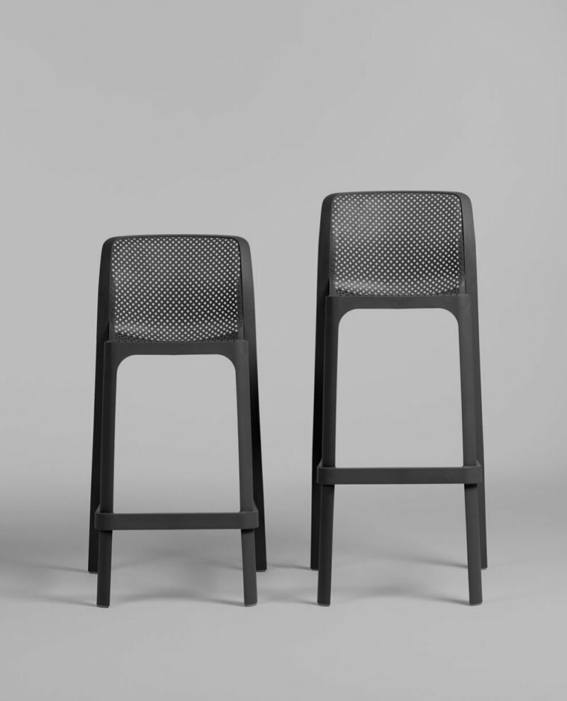 NARDI Net Kitchen Counter Stool and Net Stool (Commercial Height) Side by Side in Charcoal
