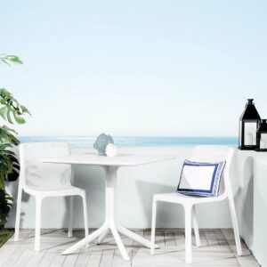 The Bit Clip 3 Piece Bistro Set in White Pictured on Deck with a View