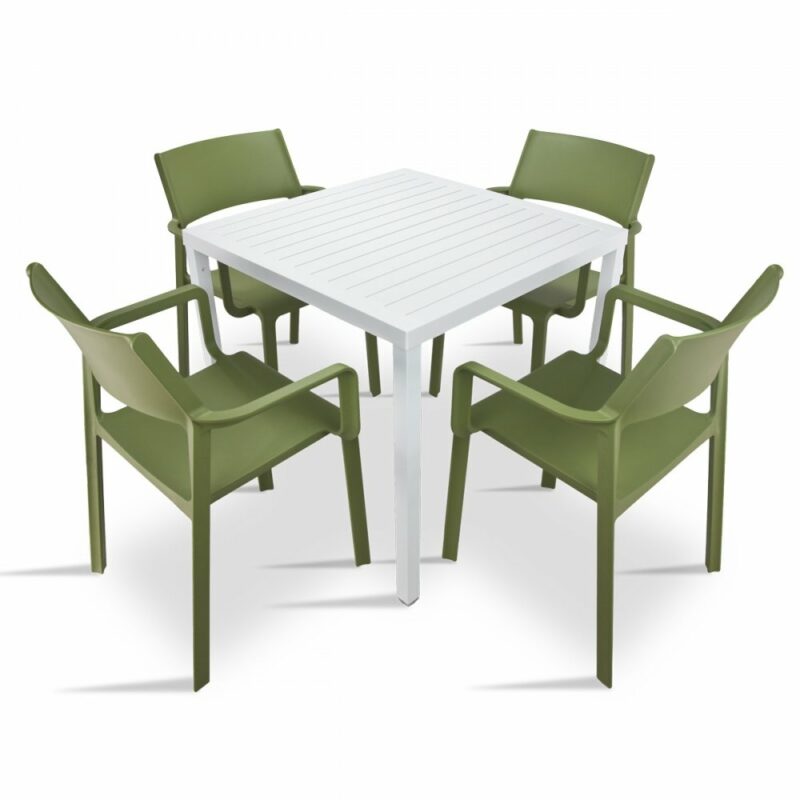 The trill cube 5 piece patio set in olive green & white
