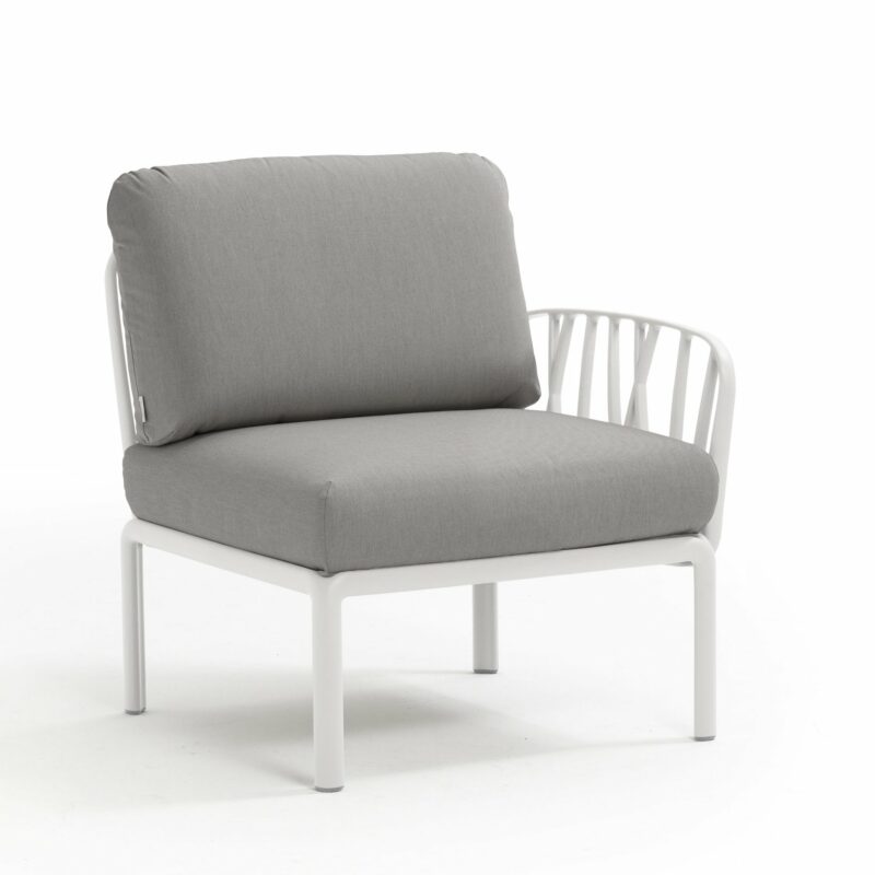 Komodo outdoor modular sectional sofa end - white & grey cushions