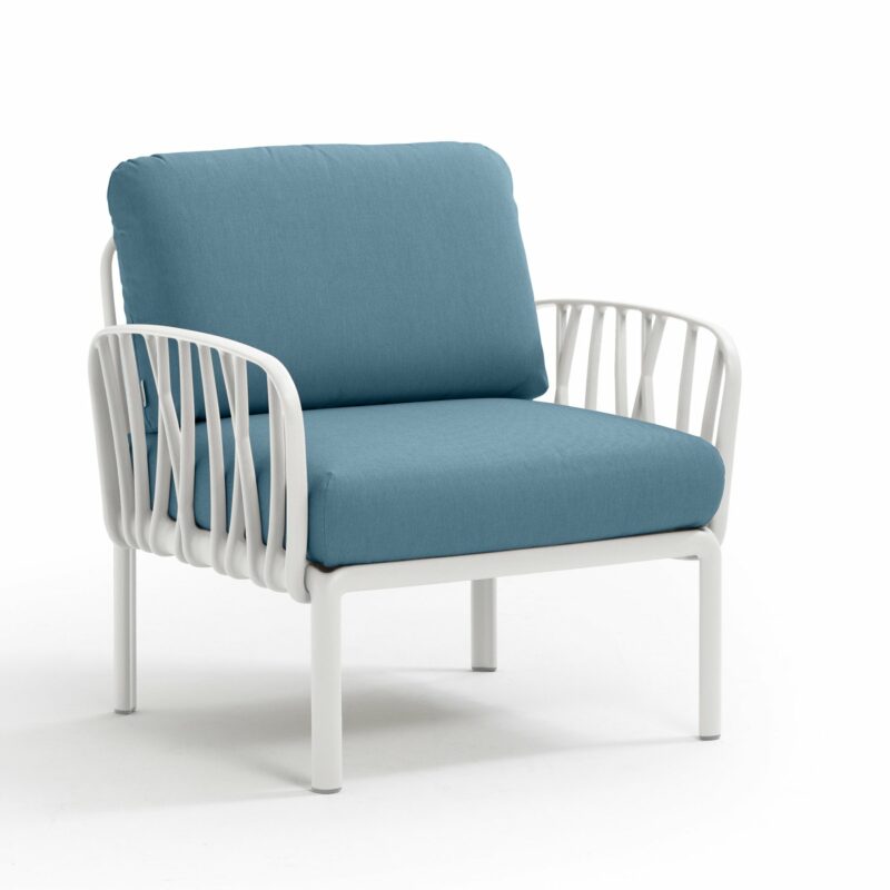 Outdoor arm chair - komodo white frame & adriatic teal cushions