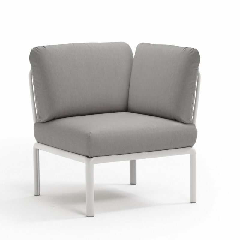 Komodo modular outdoor sofa angled corner piece - white frame & grey cushions