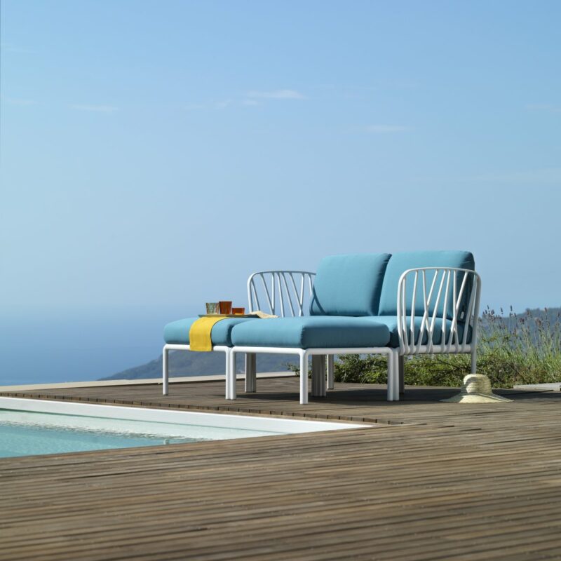 Outdoor daybed - komodo in white & adriatic teal cushions