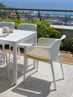 NARDI Rio Alu 140-210 Extendable Outdoor Dining Table with Net & Bit Chairs in White