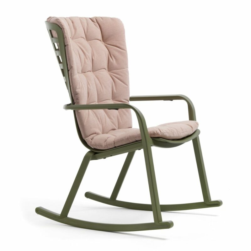 Nardi folio cushioned rocking chair - olive green and rosa pink cushion