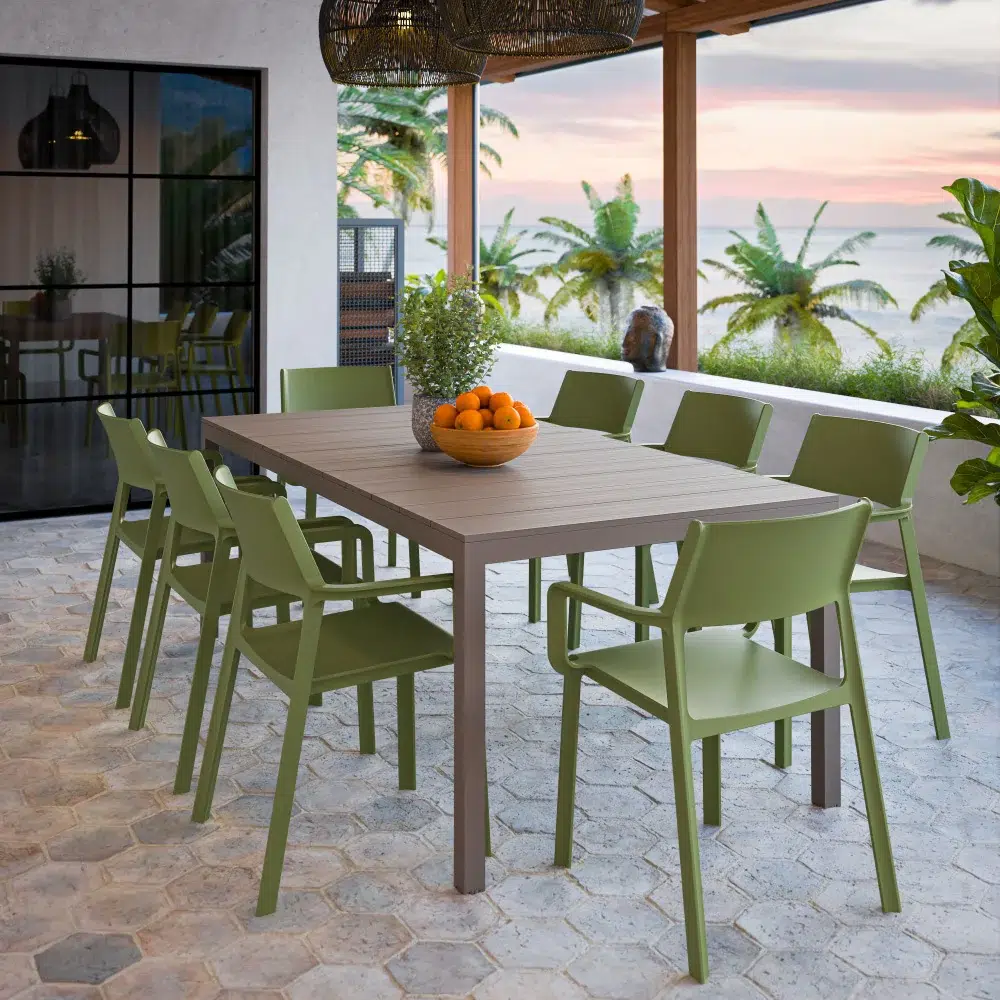 Nardi rio alu trill 8-seater dining set - taupe & olive green