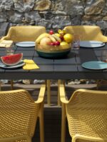NARDI Rio Alu Net 8-Seater Outdoor Dining Set - Charcoal Table & Mustard Chairs (Back of Chairs Texture)