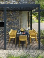 NARDI Rio Alu Net 8-Seater Outdoor Dining Set - Charcoal Table & Mustard Chairs (Head of the Table and Garden)