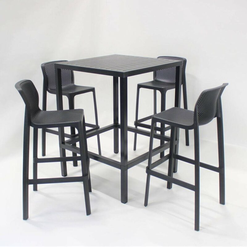 Nardi net cube 5-piece outdoor bar stools and leaner set - charcoal