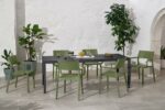 NARDI Trill Rio 140 ALU Outdoor Dining Set (6-Seater) - Charcoal Table & Olive Green Chairs