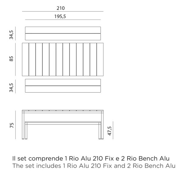 Rio 210 Alu Outdoor Table &Amp; Bench Set (6-8 Seater) 11 Nardi rio alu bench set dimensions