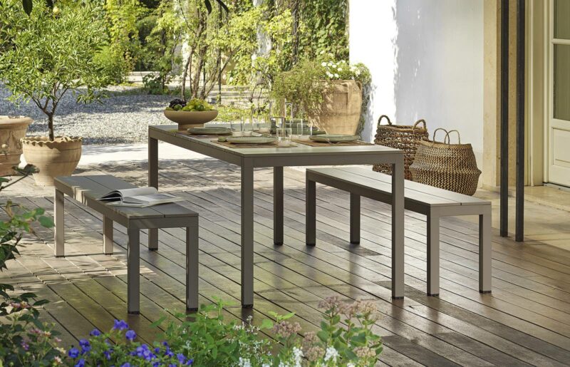 NARDI Rio Alu Outdoor Bench & Rio Table Outdoors on Residential Deck