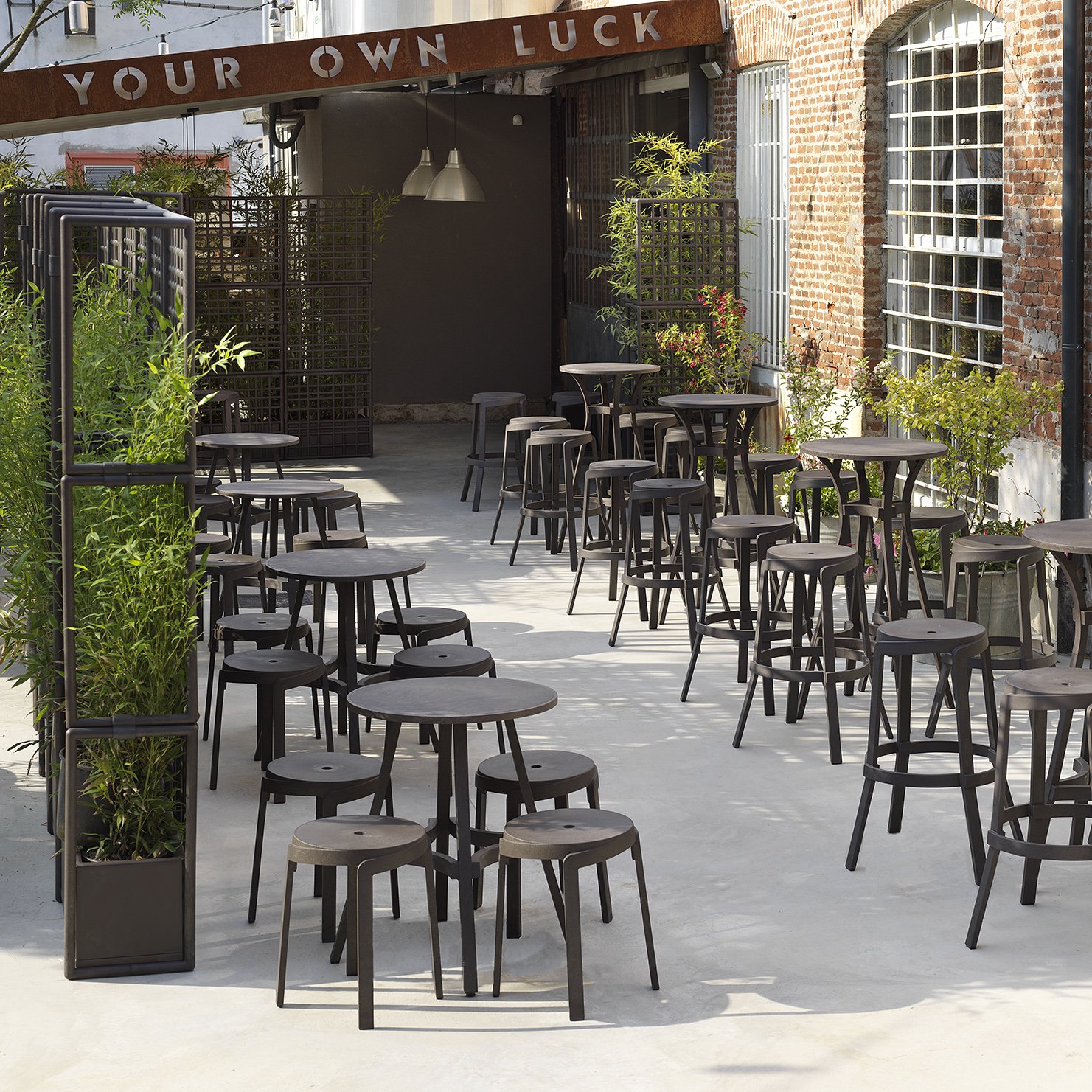 The Restaurant Furniture Buying Guide 4 Nardi stack stools + combo tables - sustainable table & bar leaner sets
