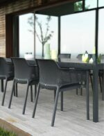 NARDI Net Rio 9 Piece Dining Setting – Charcoal (Rio 210-280 Extendable Table with Net Chairs)