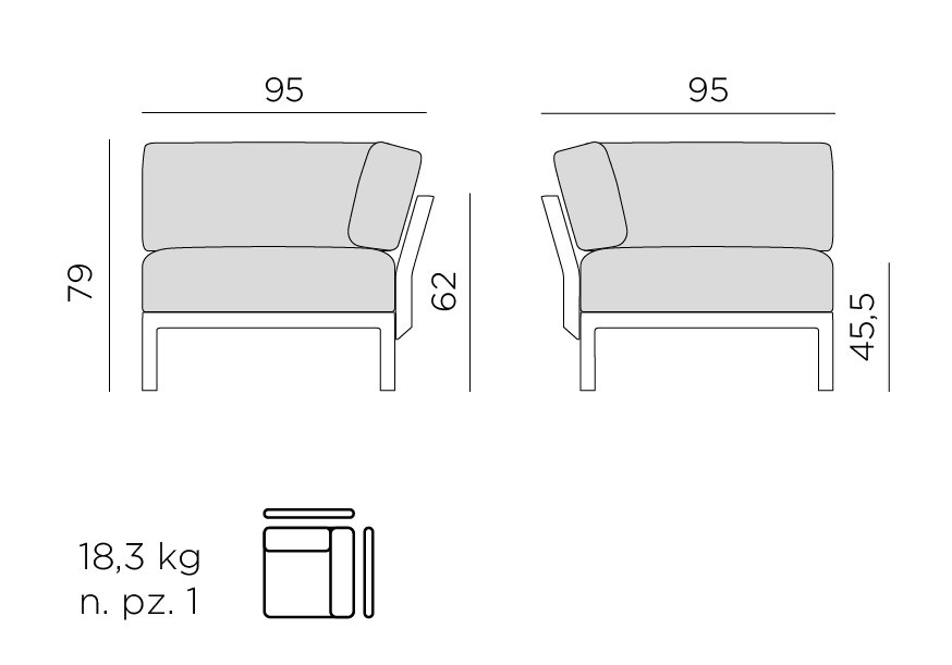 Nardi corner angle module dimensions